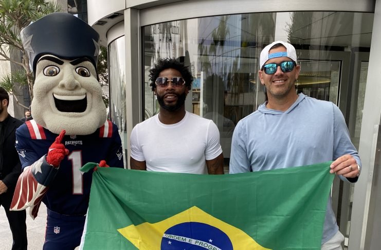 Ex-jogadores do Patriots foram convidados para a Watch Party. Imagem: Divulgação Patriots