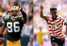 Pai foi um astro da NFL: zagueiro da seleção dos EUA herda talento Antonio (esquerda) e Alex (direita): destaques em suas respectivas modalidades esportivas. (Foto: Jonathan Daniel/Allsport; Jared C. Tilton/FIFA)