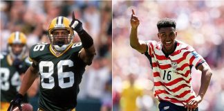 Pai foi um astro da NFL: zagueiro da seleção dos EUA herda talento Antonio (esquerda) e Alex (direita): destaques em suas respectivas modalidades esportivas. (Foto: Jonathan Daniel/Allsport; Jared C. Tilton/FIFA)