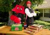 Pizza Hut escala Josh Allen para nova campanha de futebol americano Mascote da rede, Hutty e Josh Allen (Foto: Divulgação Pizza Hut)
