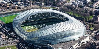 Dublin se transforma em palco do futebol americano universitário Aviva Stadium em Lansdowne Road, Dublin 4 (Foto: Dennis Horgan)