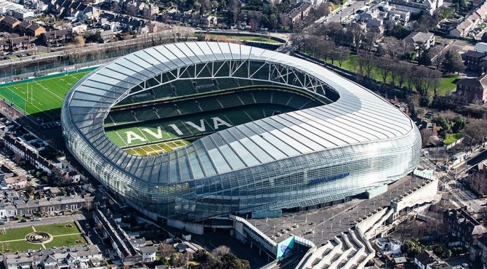 Dublin se transforma em palco do futebol americano universitário Aviva Stadium em Lansdowne Road, Dublin 4 (Foto: Dennis Horgan)