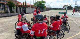 Liberty Pioneer vence a primeira Exposição de Futebol Americano em Cadeira de Rodas, no Instituto Nacional de Desportos (NIS), Estádio Nacional, Lagos, Nigéria (Foto: Divulgação AFEDEV)