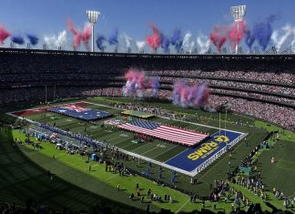 Flag ganha espaço nas escolas australianas com expansão da NFL Mais de 100 mil pessoas lotam estádio na Austrália no jogo da NFL. (Foto: Cam Inman)