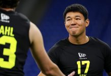 Kicker japonês fora do roster principal dos Raiders Kansei Matsuzawa durante sua participação no NFL Combine em fevereiro/2026 (Foto: Divulgação NFL Football Operations)