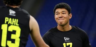 Kansei Matsuzawa durante sua participação no NFL Combine em fevereiro/2026 (Foto: Divulgação NFL Football Operations)