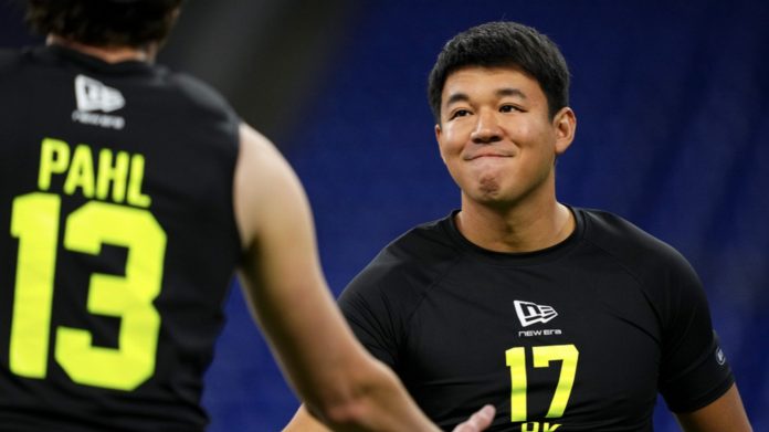 Kansei Matsuzawa durante sua participação no NFL Combine em fevereiro/2026 (Foto: Divulgação NFL Football Operations)