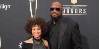 Kiya Winston e Mike Tomlin no tapete vermelho do NFL Honors Super Bowl LVIII, em Las Vegas, Nevada. (Foto: Kirby Lee)