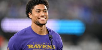 Safety dos Ravens, Kyle Hamilton, pensa no macro sobre o jogo no Rio (Foto: G. Fiume)